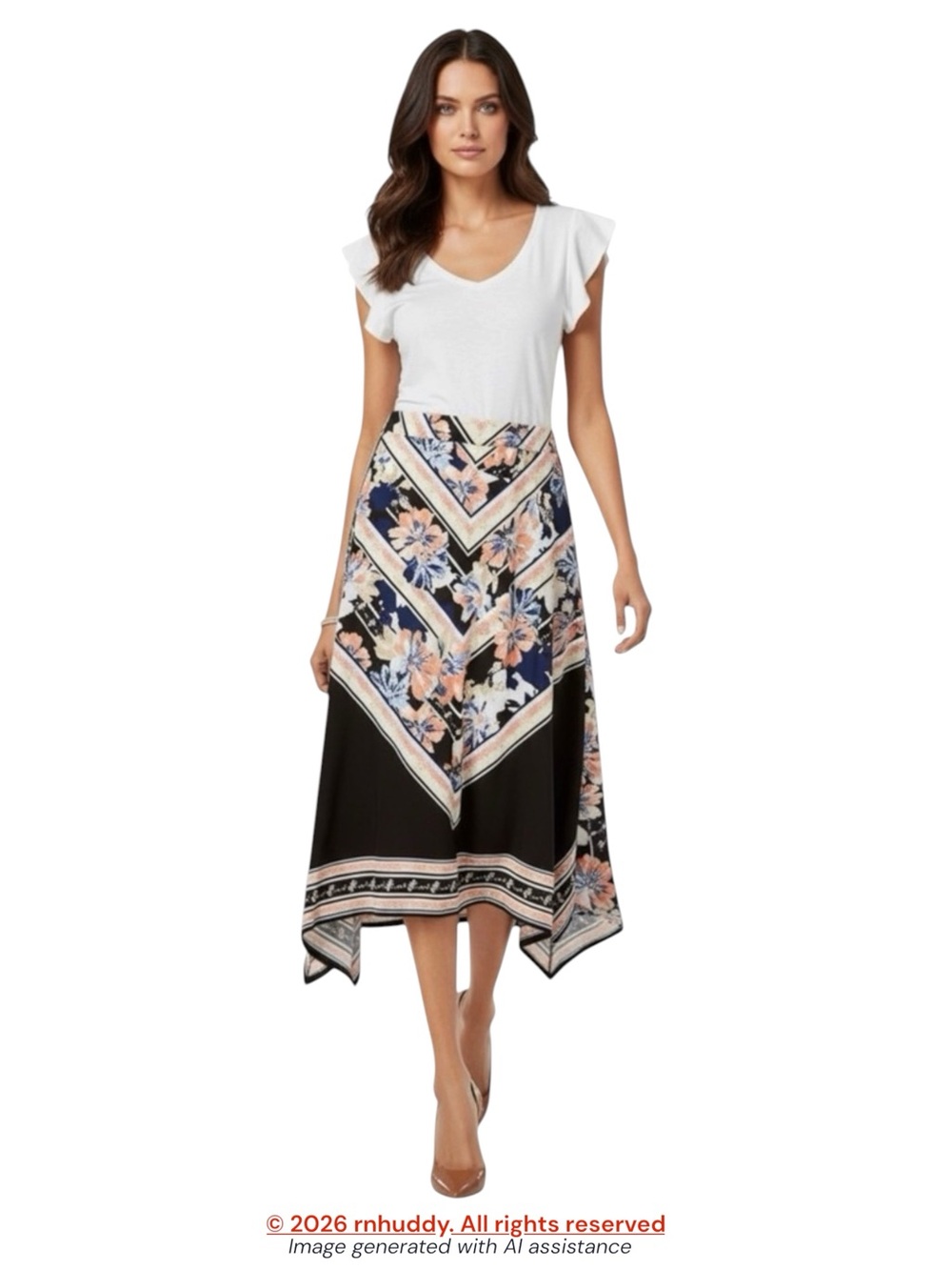 NWT JM Collection XXL handkerchief hem printed skirt